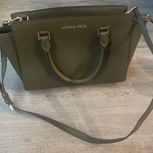 Micheal Kors Olive Green Purse - Outside great condition - Inside has pen marks